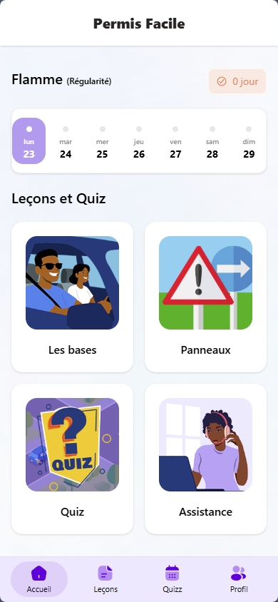 Accueil de l'app